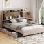 Upholstered Platform Bed With Storage Headboard, Trundle & 2 Drawers And A Set Of Sockets & USB Ports