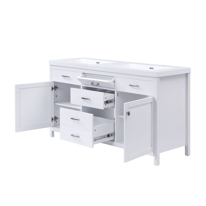 Double Sink Bathroom Vanity With Top, Soft Closing Doors & Drawers, Tip Out Drawer, 2 Cabinet Doors, Adjustable Shelf - White