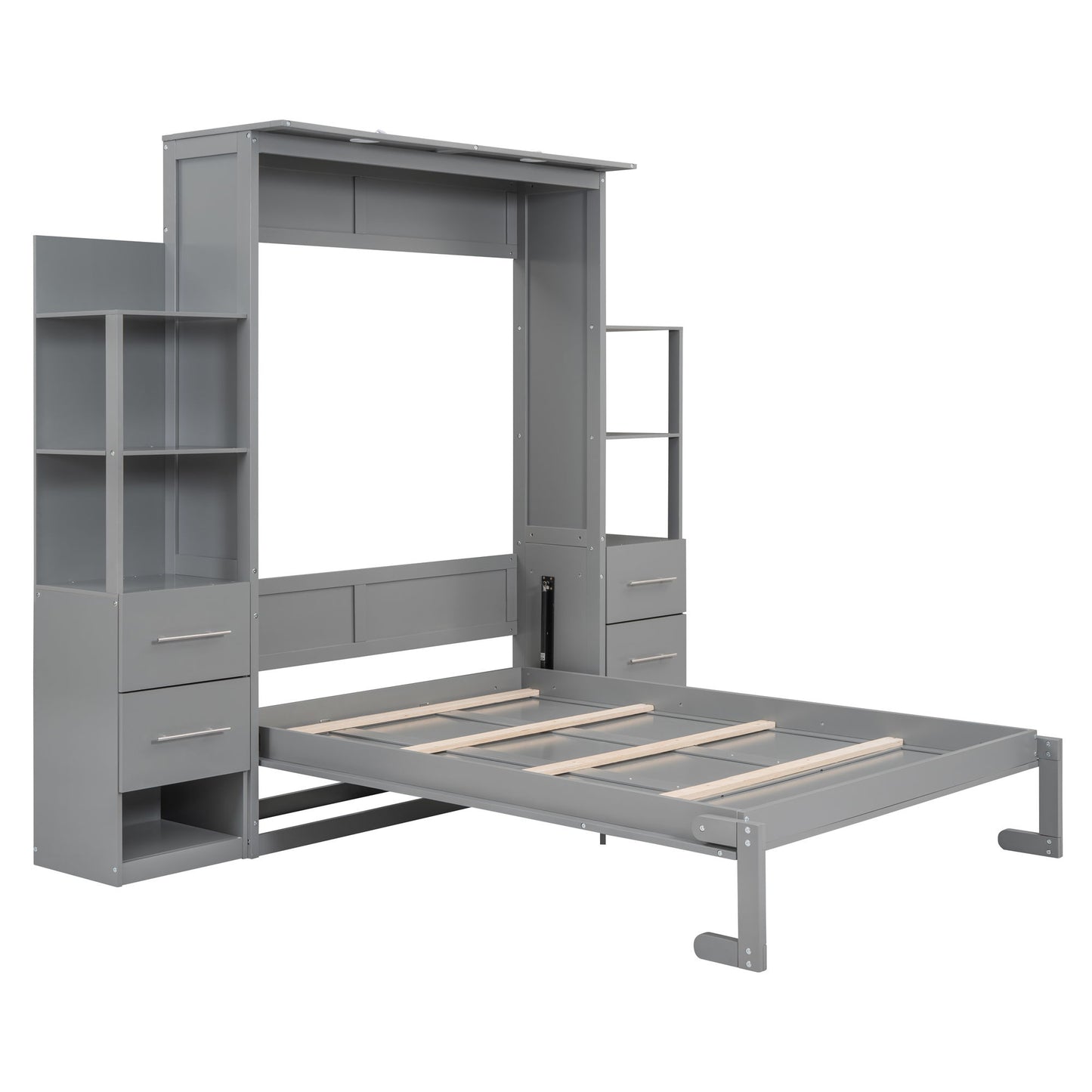 Murphy Wall Bed With LED Lights, Shelves And Drawers