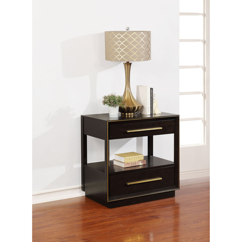 2 Drawer Nightstand With Trim And USB Charging - Brown
