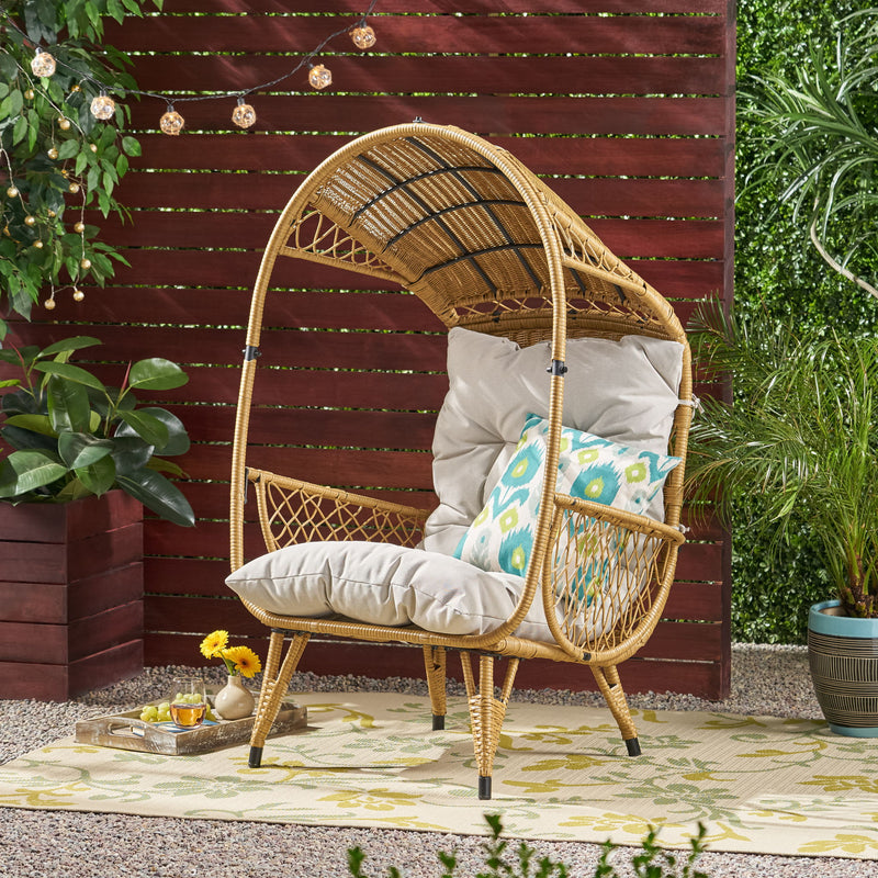 Outdoor Wicker Standing Basket Chair With Cushion - Brown