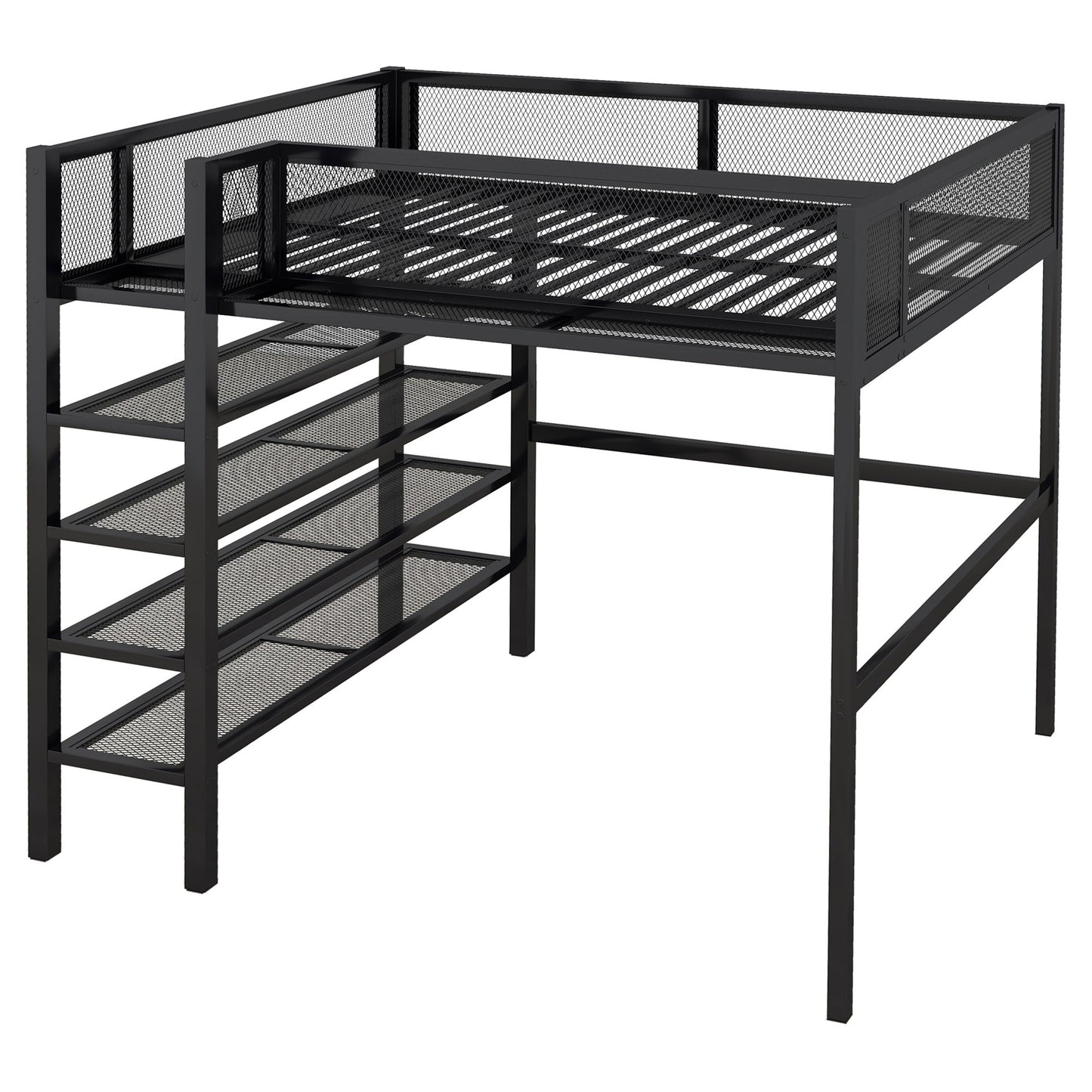 Loft Bed With 4 Tier Shelves And Storage