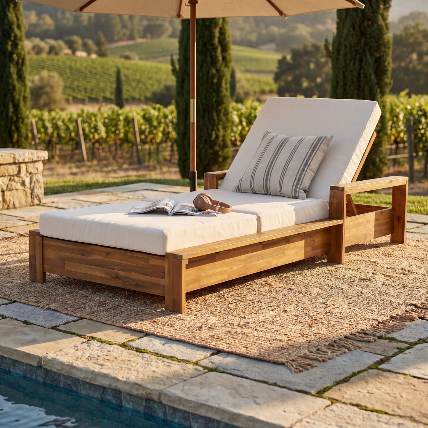 Chaise Lounge With 3 Fold Cushion Set, 3 Position Adjustable Backrest