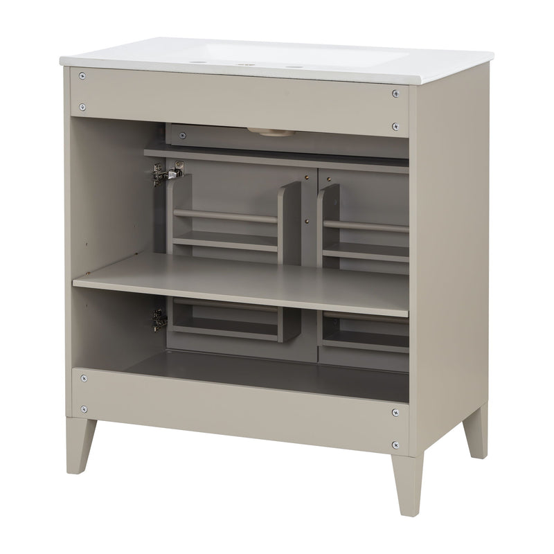 30" Bathroom Vanity With Sink Top, Soft Close Double Doors & Tip Out Drawer, Adjustable Interior Shelf, Door Mounted Organizers - Beige