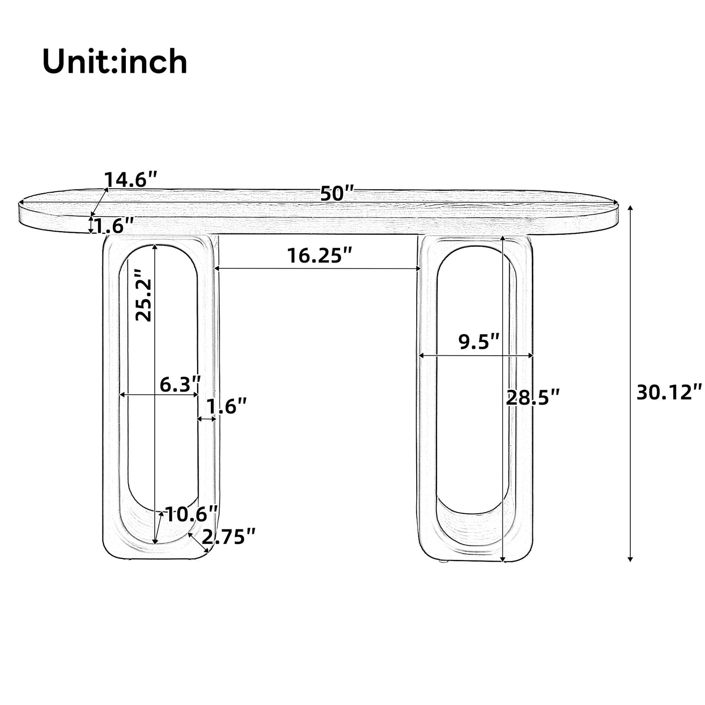 Art Sculptural Console Table With Oval Cutout Legs - Black