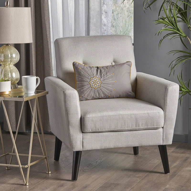 Radiantize - Upholstered Fabric Club Chair With Square-Off Back And Button Tufted - Light Gray