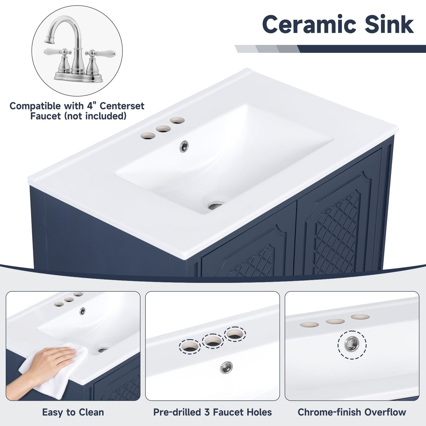 Bathroom Vanity With Sink, Soft Closing Door, Multi Functional Storage