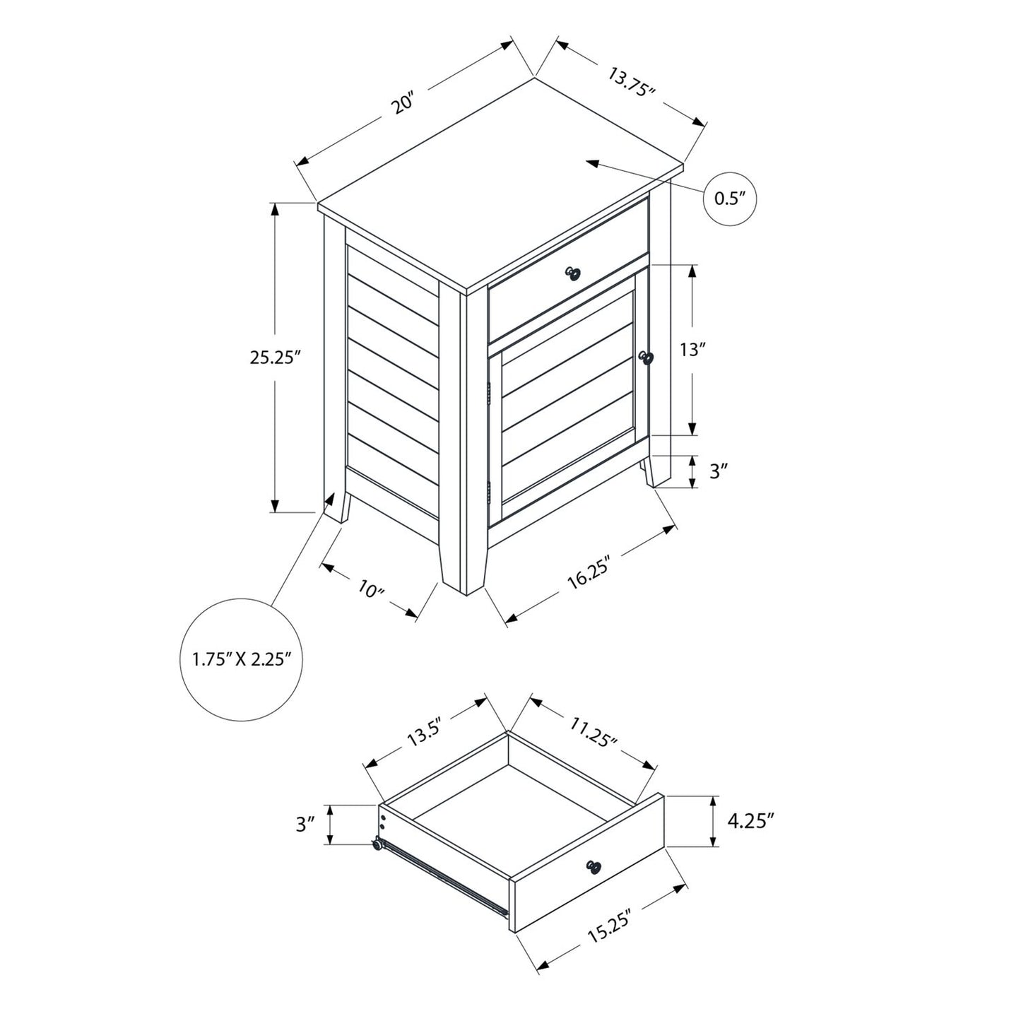 Accent Nightstand, Storage Drawer, Transitional