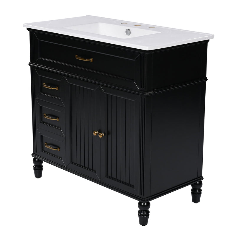Bathroom Vanity With Sink, 2 Doors 2 Drawers - Black