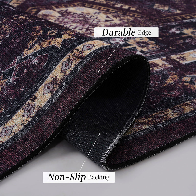 Maval - 2'6'' X 10' Washable Runner Rug - Black / Burgundy
