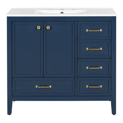Elegant Vintage Bathroom Vanity & Sink And Soft Closing Door, 4 Drawers Of Different Sizes Frame