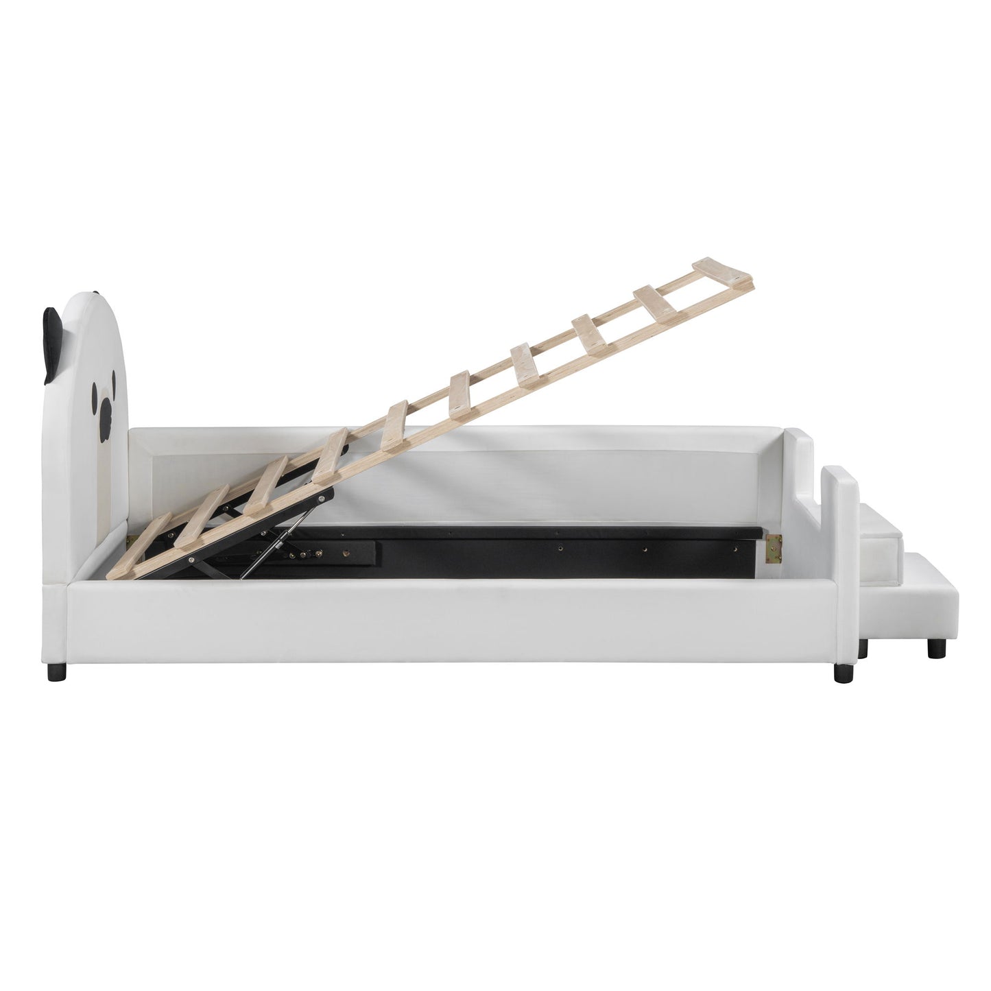 Upholstered Daybed With Bear Shaped Headboard, Hydraulic System And Breathable Fence