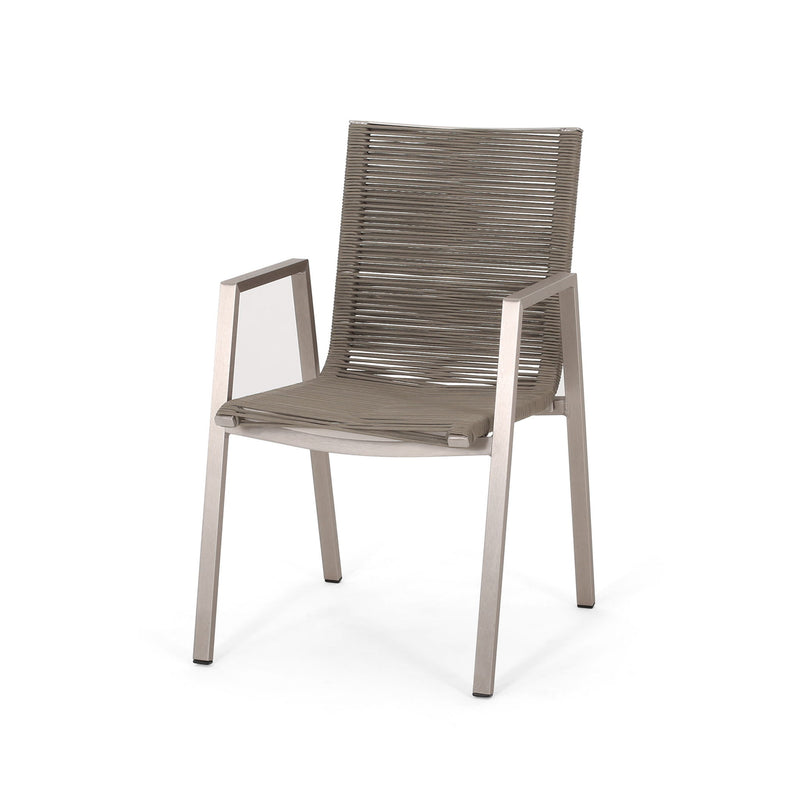 Outdoor Modern Aluminum Dining Chair Set With Rope Sea (Set of 2)