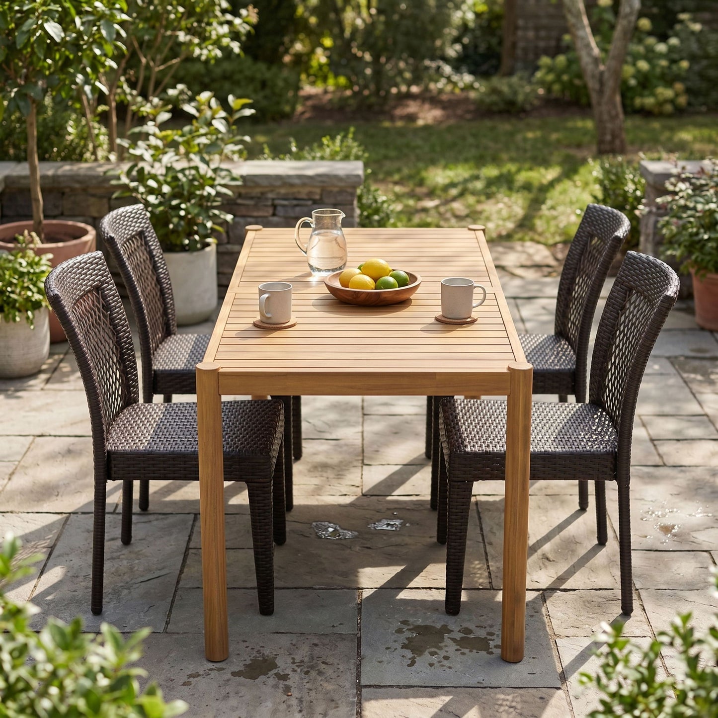 5 Piece Patio Dining Set With Chairs, Outdoor Furniture - Brown Multi / Light Teak
