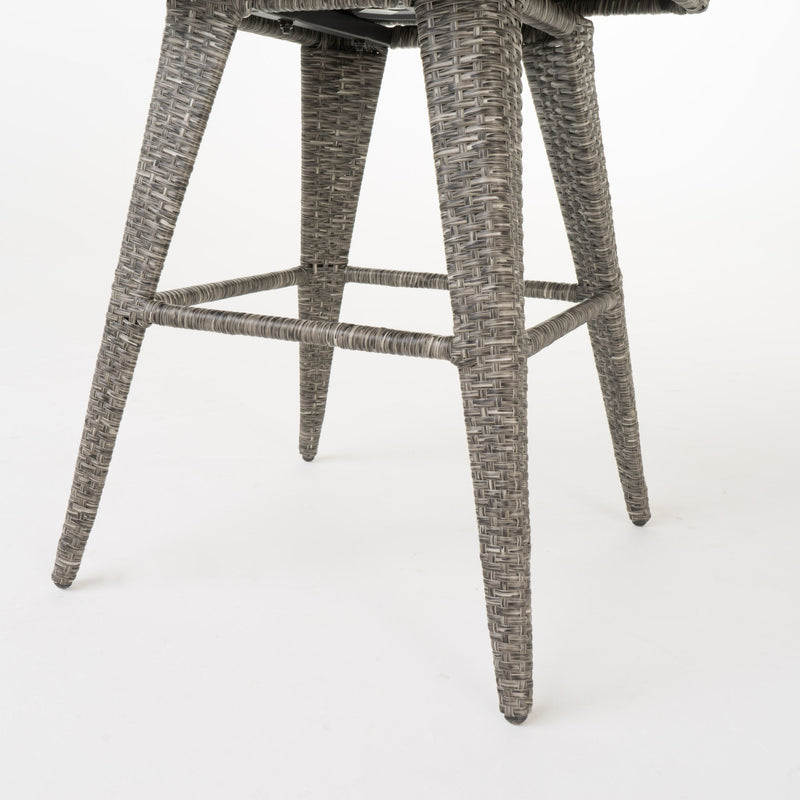 Outdoor Rattan Swivel Barstool With Water Resistant Cushion - Black / Gray