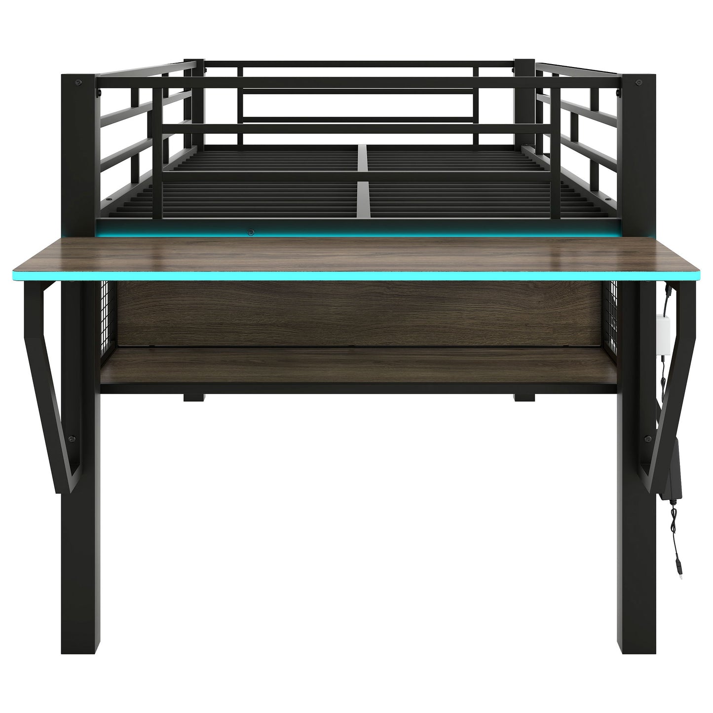 Gaming - Twin Loft Bed With Desk And LED - Black