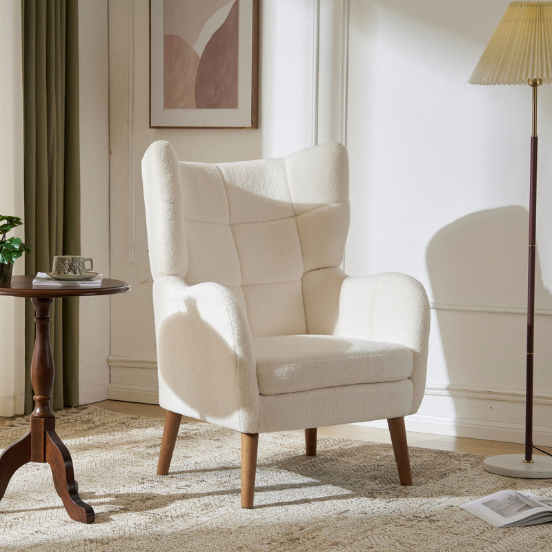 Accent Chair With Birch Wood Legs - White