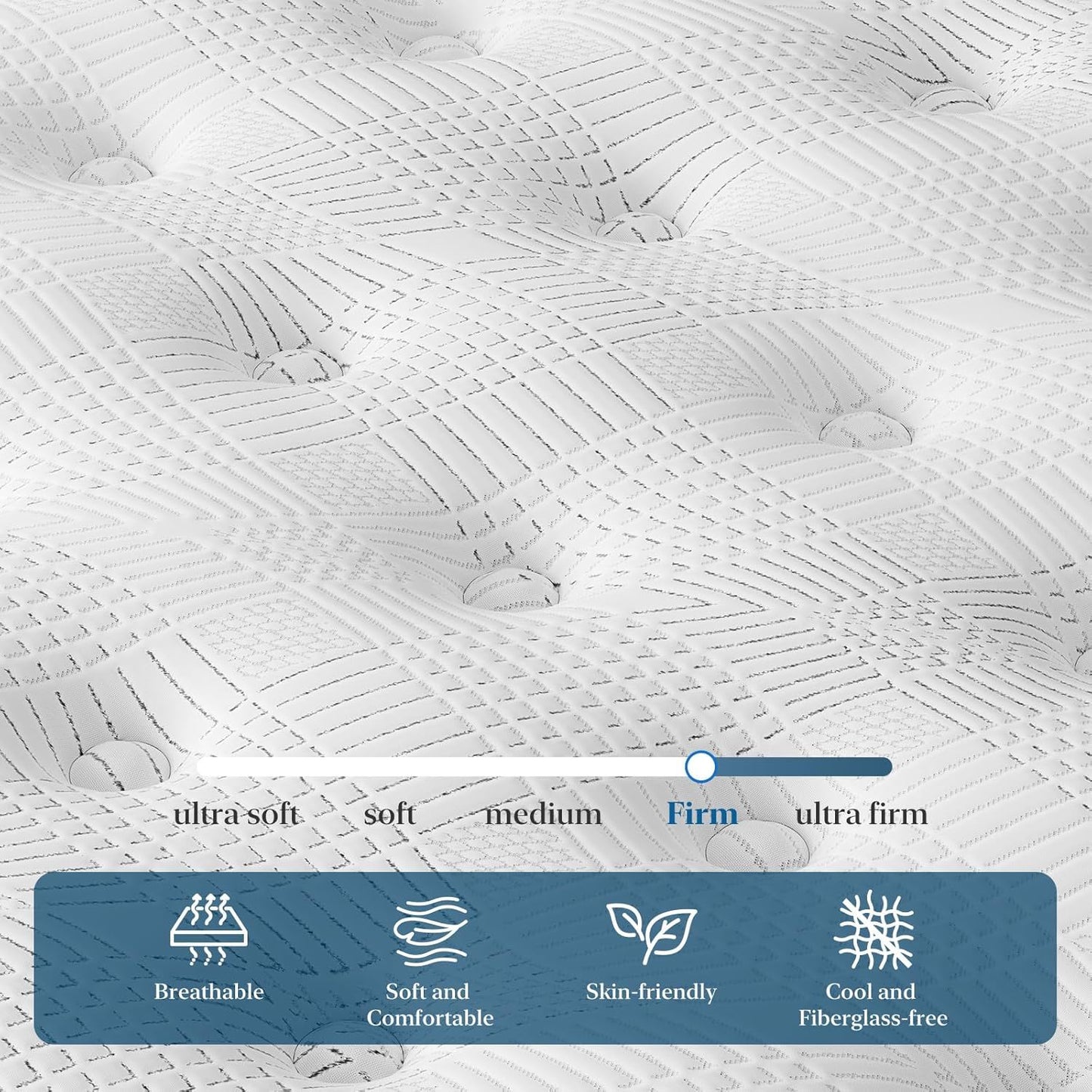 14" Hybrid Mattress, Memory Foam & Pocket Spring Bed, Medium Firm Comfort, Spine Support, Quiet & Breathable - White - King