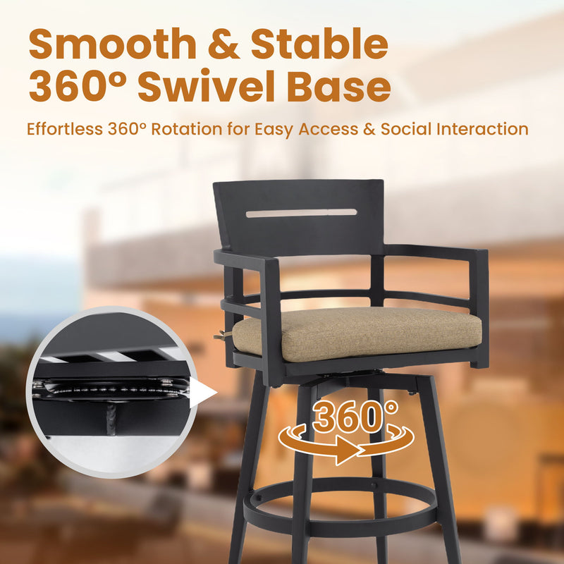 Outdoor Swivel Bar Chairs, 360 Degree Rotation, Ergonomic Backrest (Set of 2)