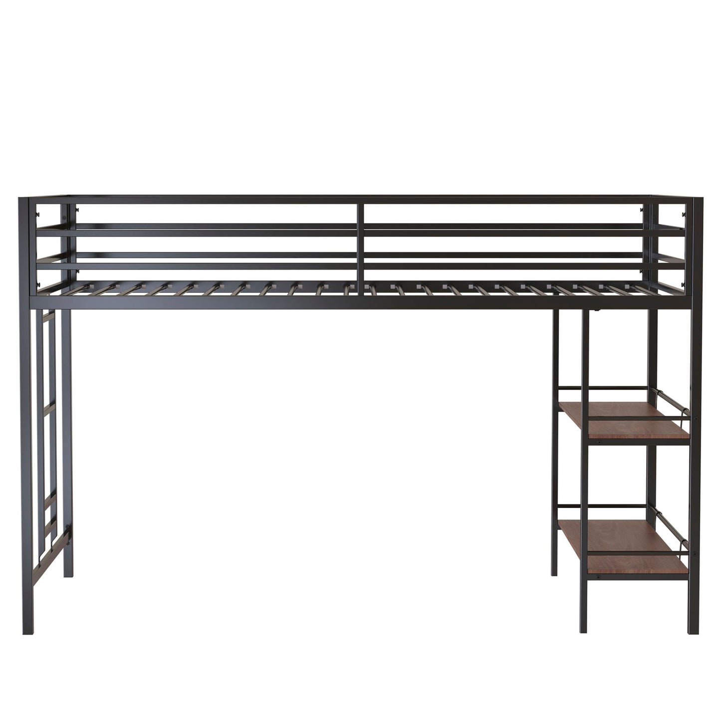 Adam - Twin Loft Bunk Bed With Cinnamon Wood Shelf - Black