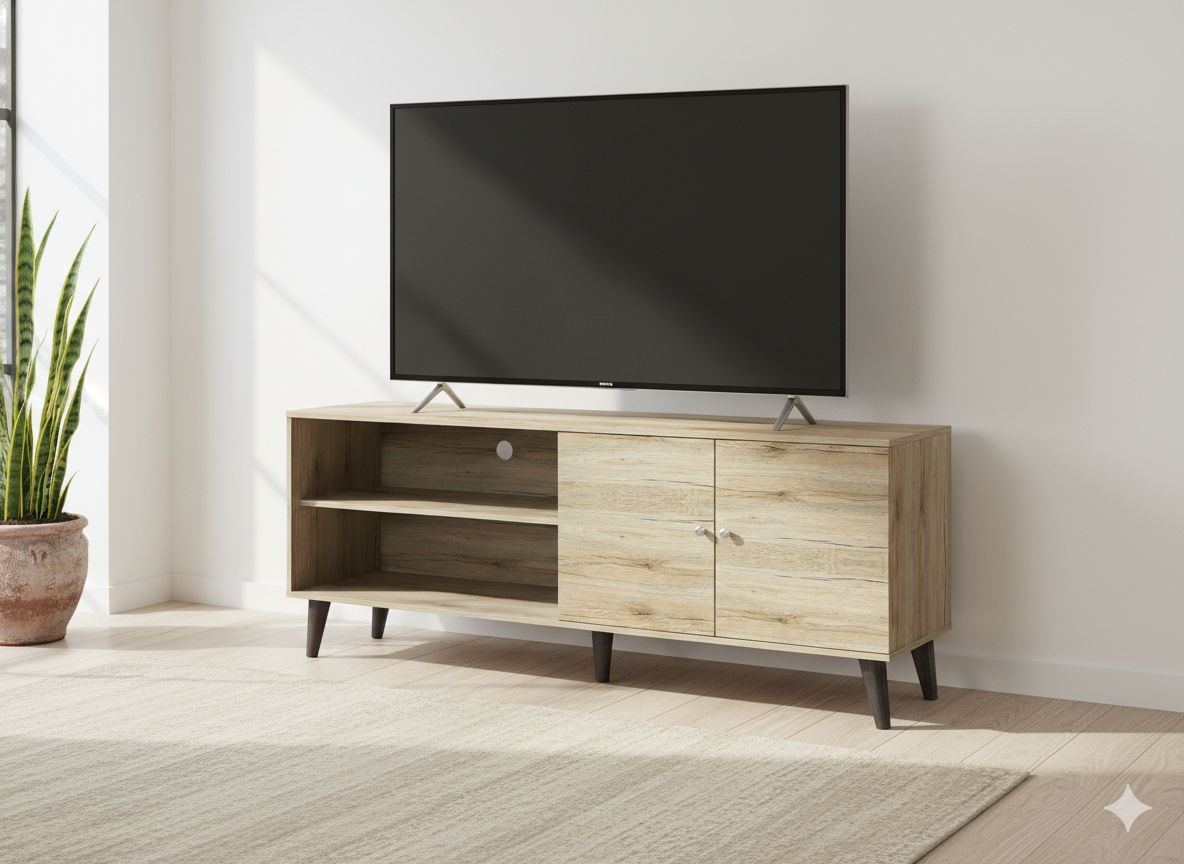Amidon - TV Stand, With 2 Storage Shelves And 1 Cabinet