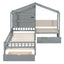 House Bed With Upholstered Sofa, Wireless Charging Station, Shelves And 2 Drawers