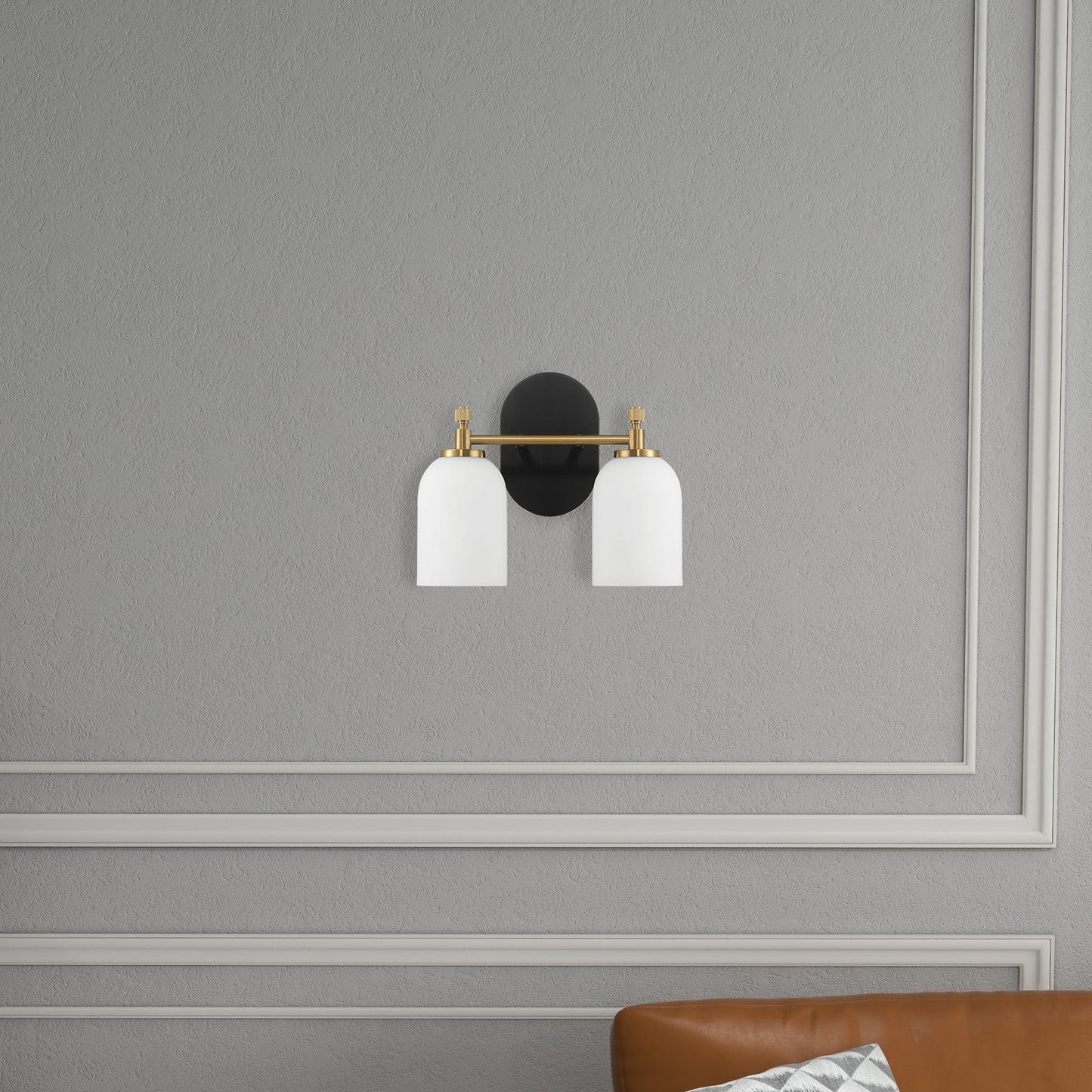 Vortex - 2 Lights Vanity In Style For Over Bathroom Mirror Wall Sconce - Black / Gold / White