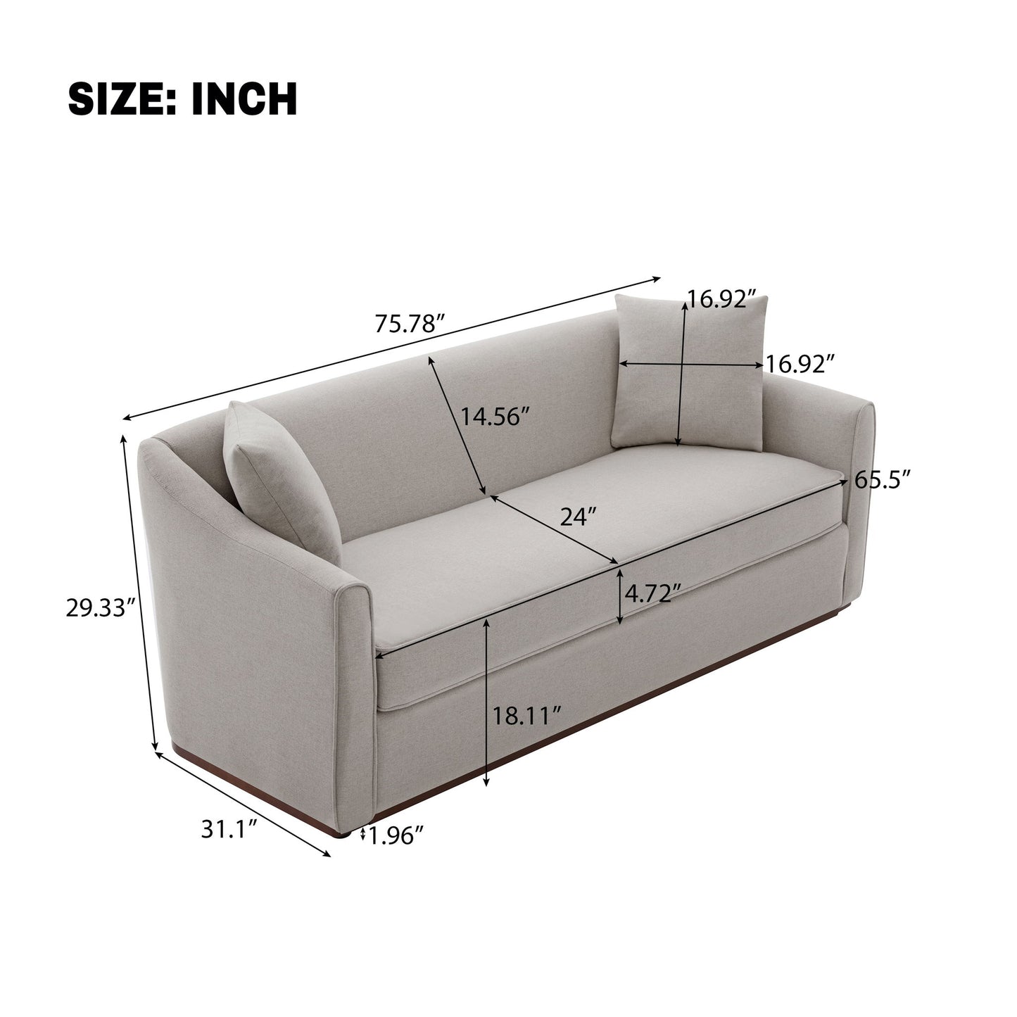 3 Seater Sofa With Wrap Around Armrests And Throw Pillows