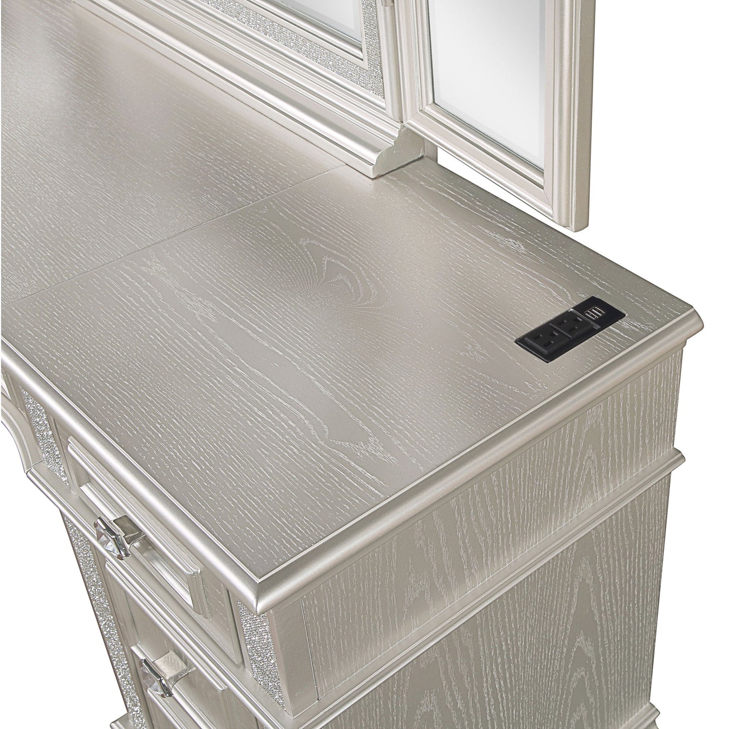 Colwood - 4 Drawer Vanity Desk With And Built In Charging - Silver Gray