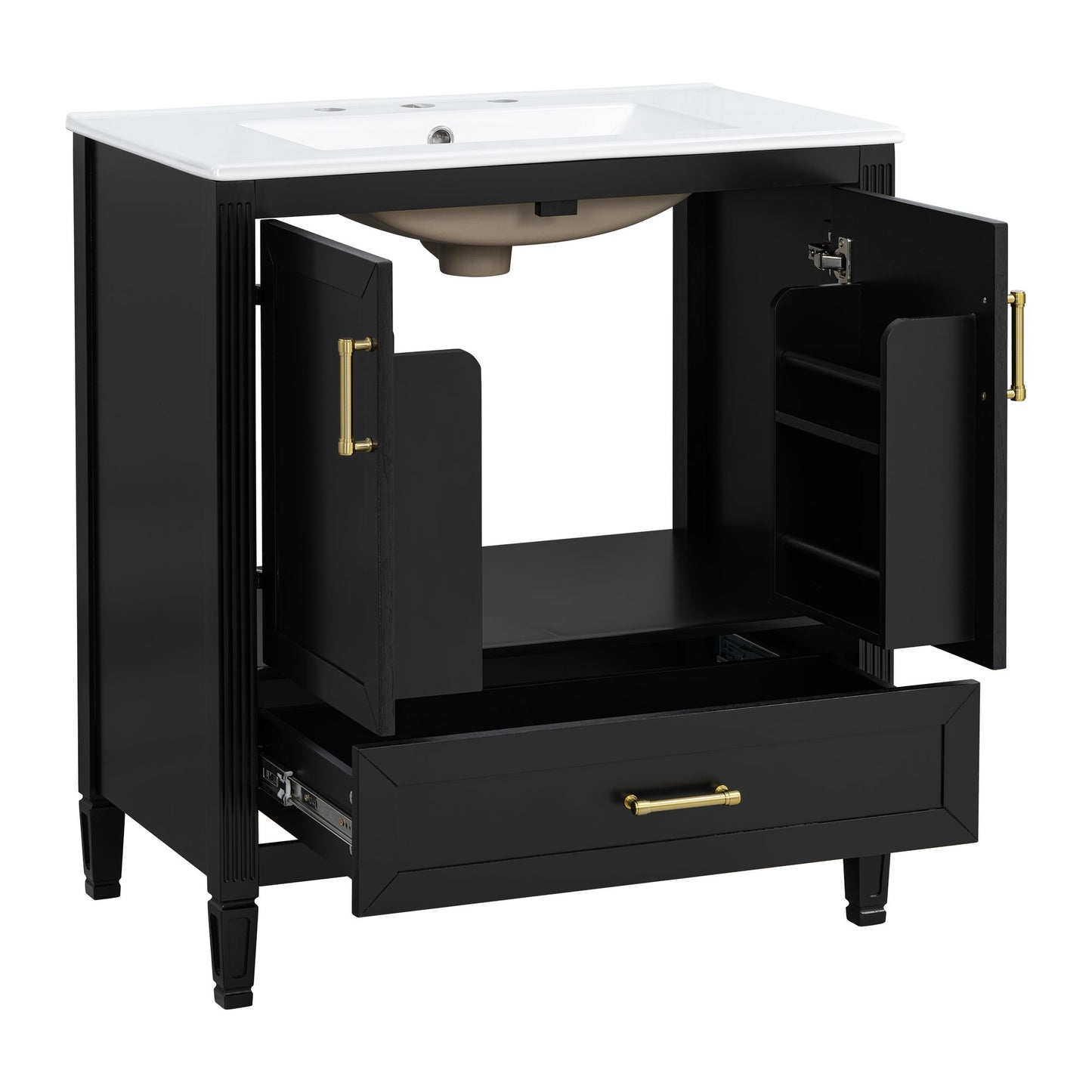 Elegant Fluted Bathroom Vanity With Sink, Soft Close Doors & Drawer