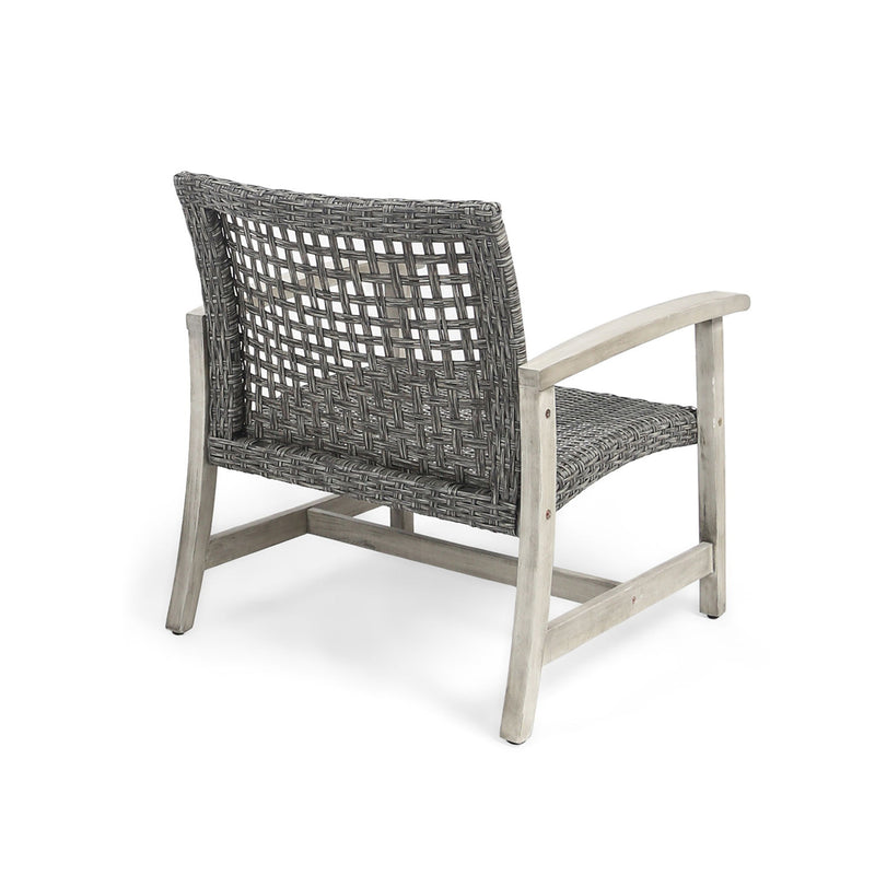 Outdoor Club Chair With Rattan Cover And Acacia Wood Frame - Gray / Black