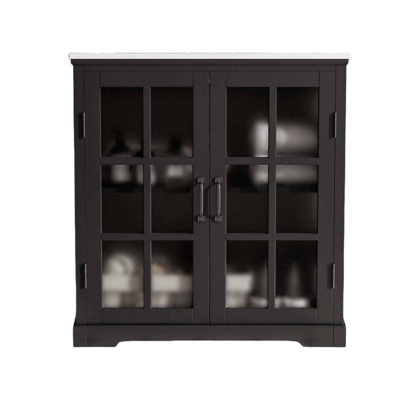 Modern Bathroom Vanity With Ceramic Sink, Tempered Blurred Glass Doors