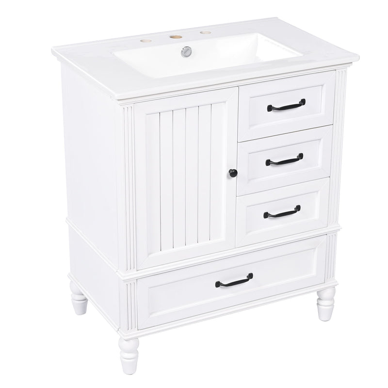 30" Bathroom Vanity With Sink, 3 Drawers, Adjustable Feet