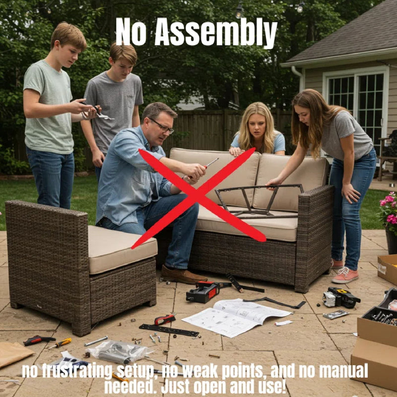 Outdoor Wicker Sectional With Weather Resistant Cushions - Gray Mix