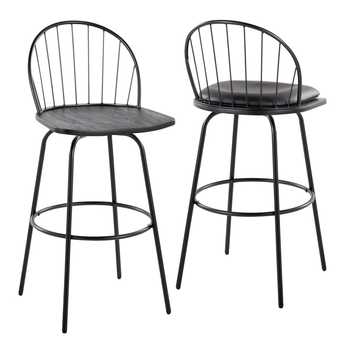 Riley - Claire Farmhouse Fixed Height Barstool With Swivel With Round Footrest (Set of 2)