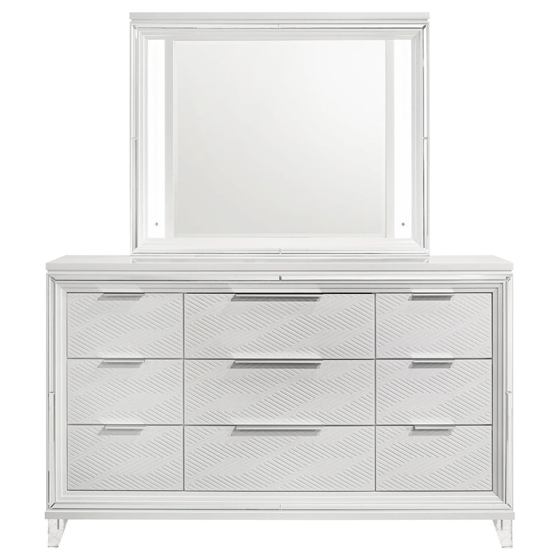 9 Drawer Dresser With LED Mirror, Touch Activated Lighting - White