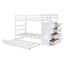 Twin Over Twin Bunk Bed With Trundle And Staircase - White