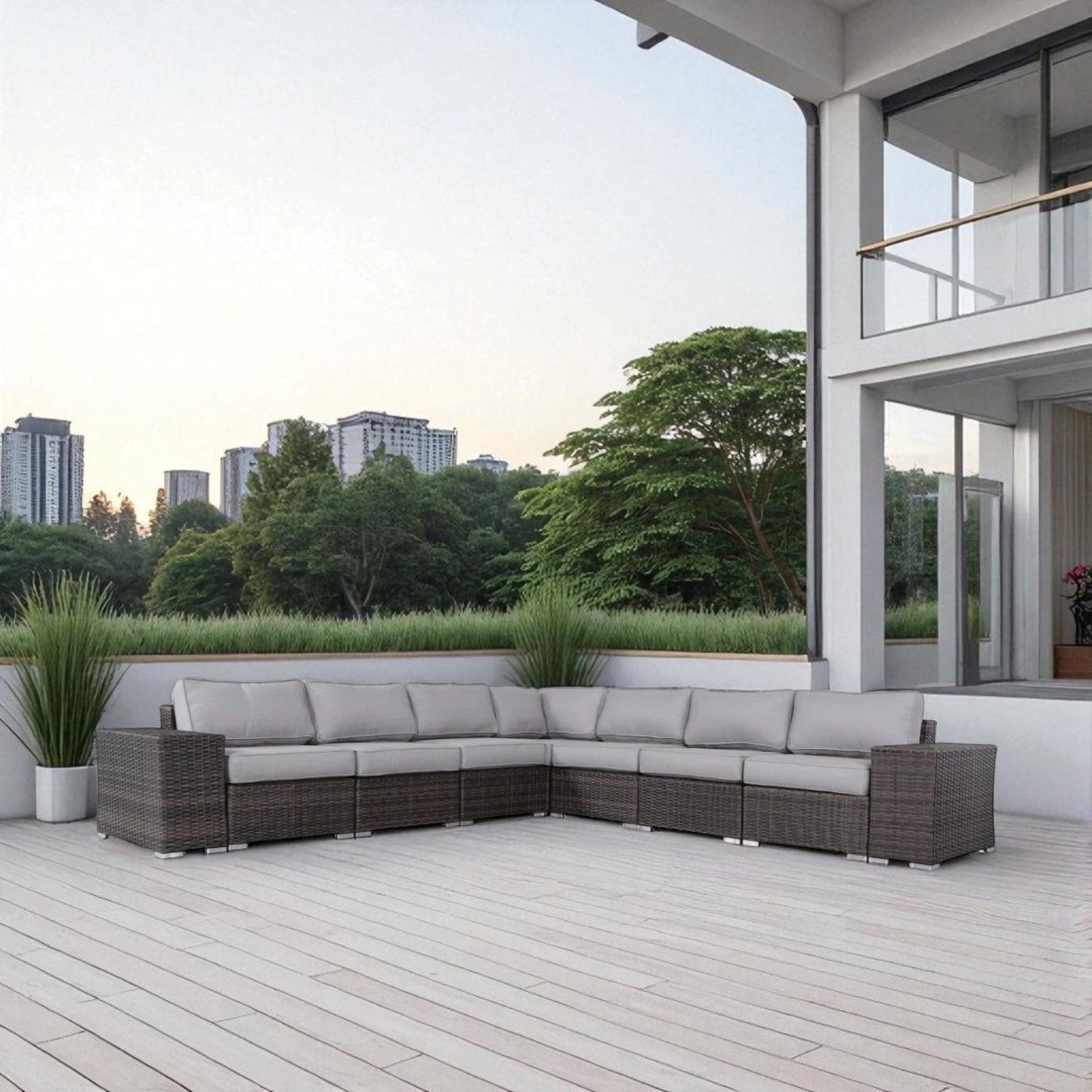 Rattan Sectional Sofa Set With Cushions