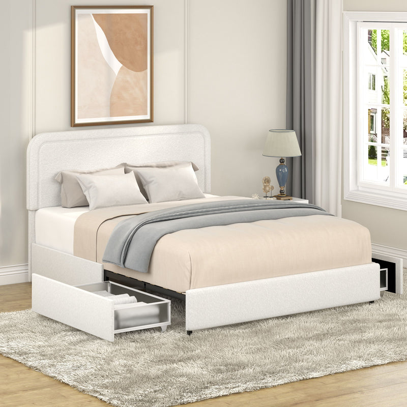 Liv - Cama plataforma tapizada con cajones patentada