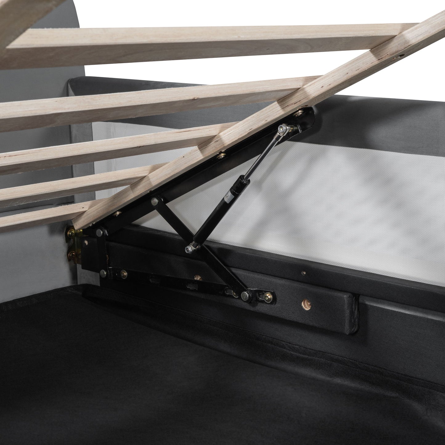 Upholstered Daybed With Bear Shaped Headboard, Hydraulic System And Breathable Fence
