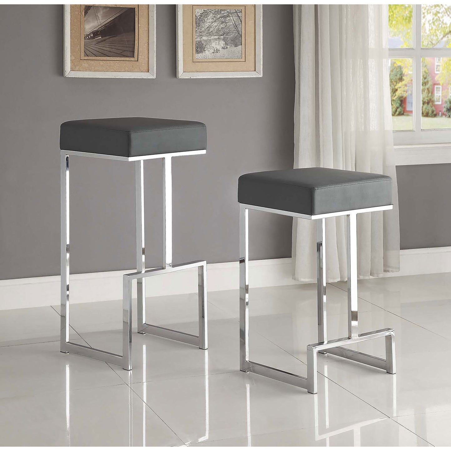 Upholstered Bar Stool With High-Shine Legs