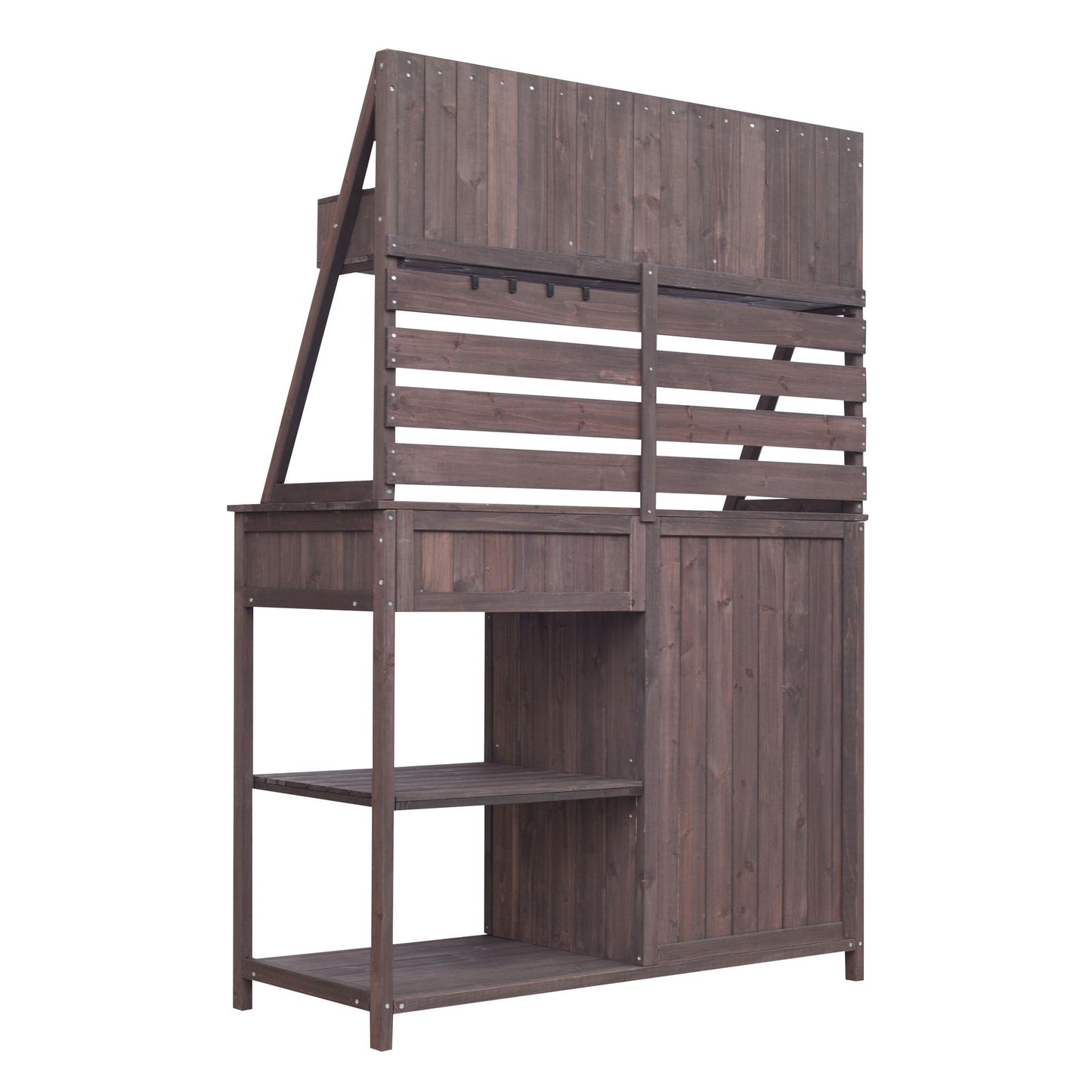 Potting Bench With 5 Drawer Storage And Slatted Back Panel, Garden Workstation - Brown