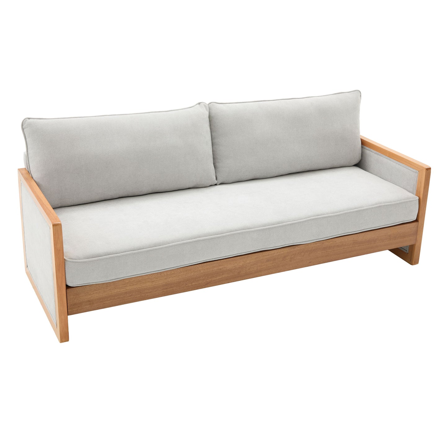 Modern 3 Seater Sofa With Wood Armrests