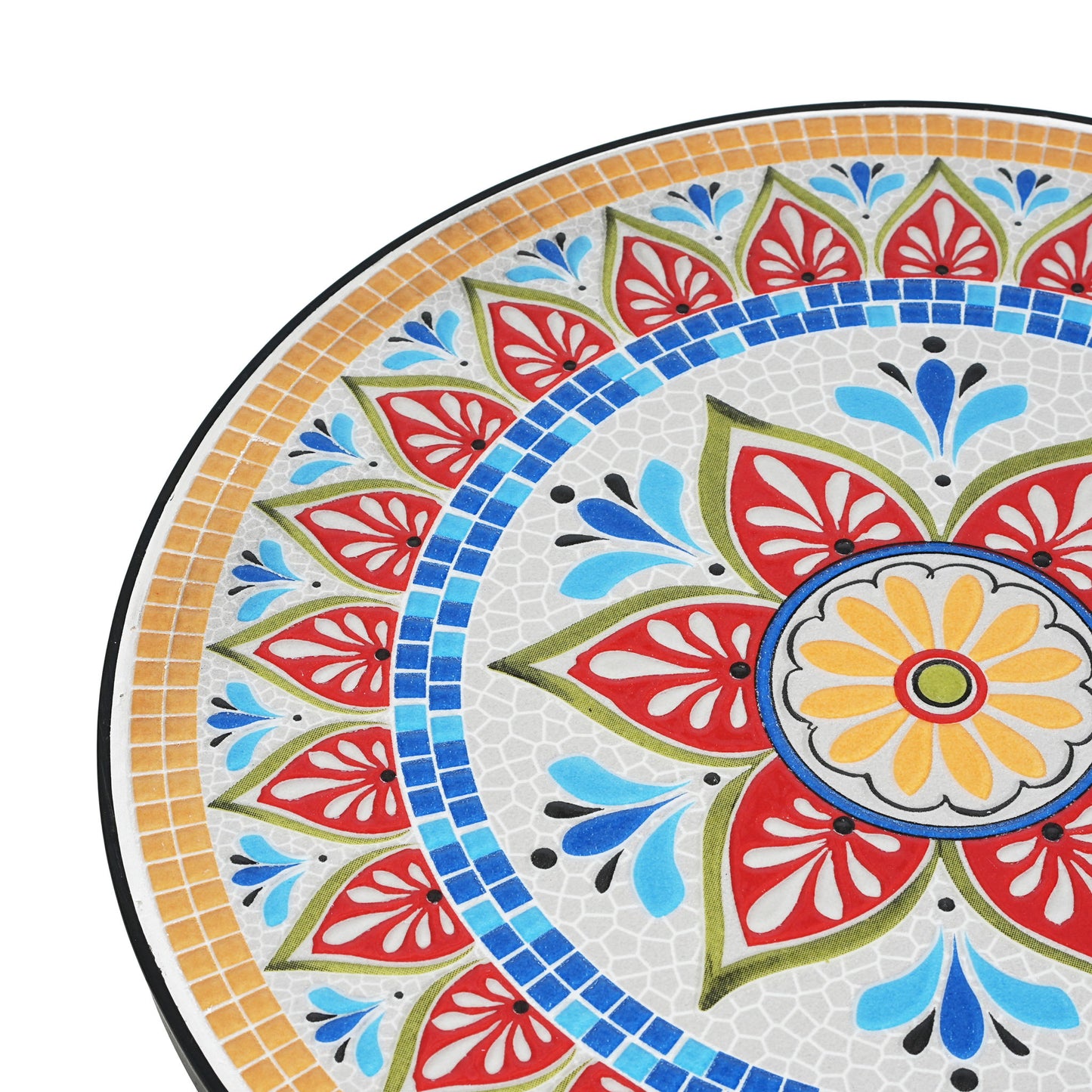 Outdoor Round Side Table With Mosaic Style Top And Curved Iron Legs