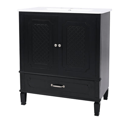 Vintage Style 30" Bathroom Vanity With Sink, Multi Functional Storage, Soft Closing Door - Black