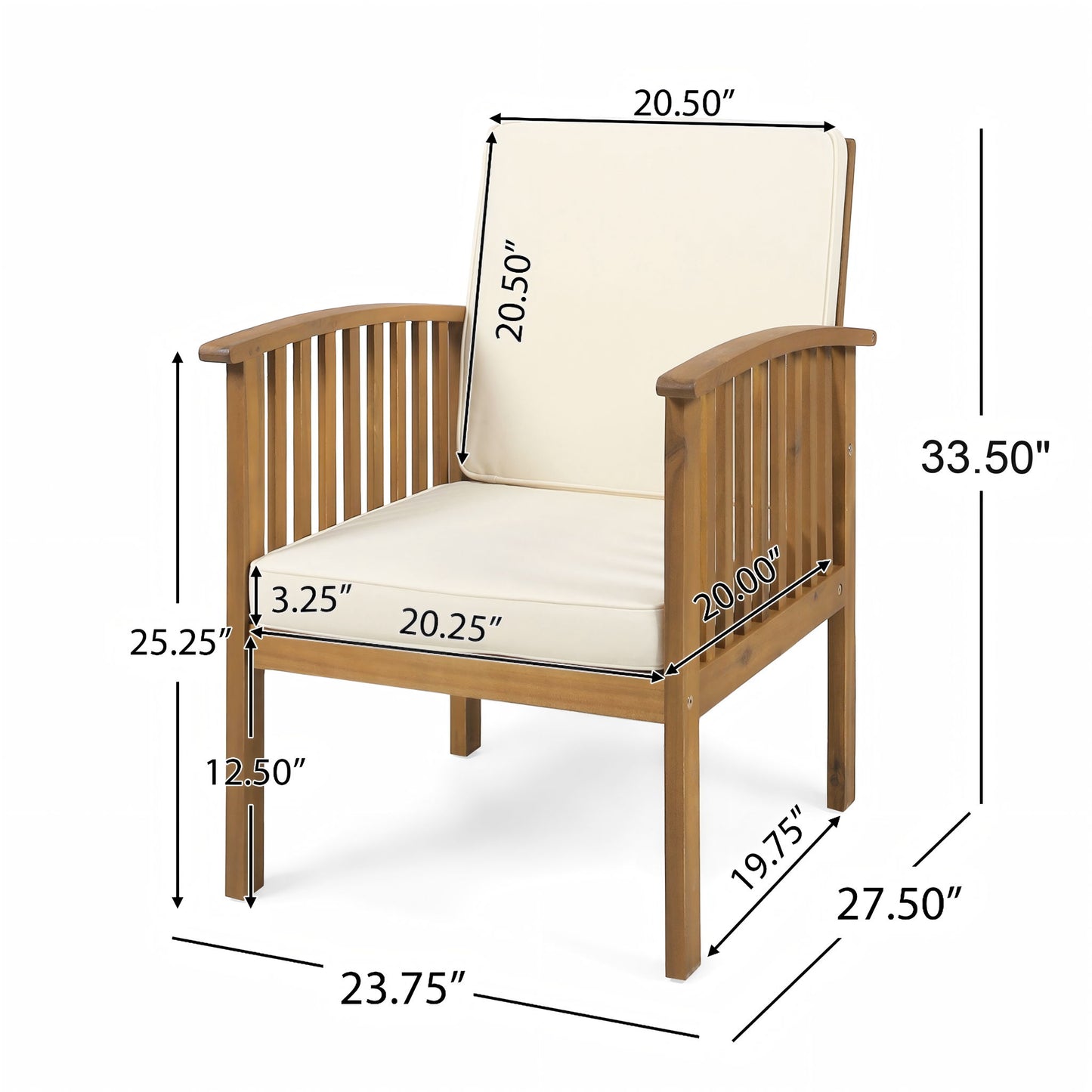 Casa - Acacia Club Chair Coastal Classic Outdoor Seating, Waterproof Fabric
