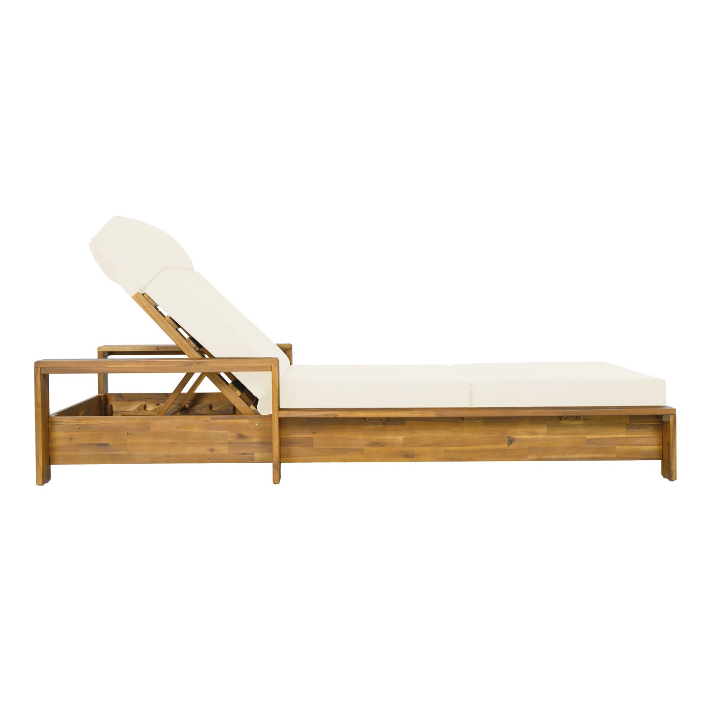 Chaise Lounge Set With 4 Fold Cushion And Built In Headrest, 3 Position Adjustable