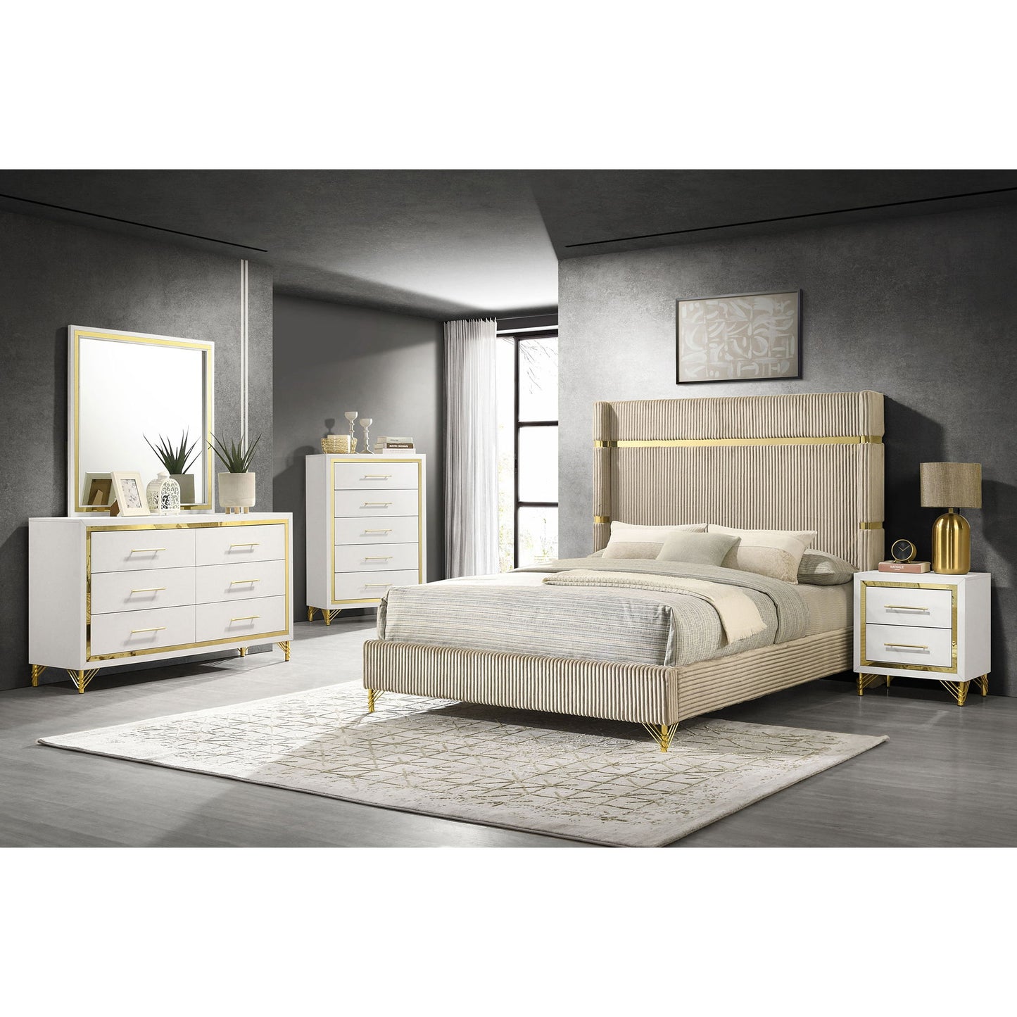 Chesney - 2 Drawer Nightstand With Trim, Bedroom Side Table - White