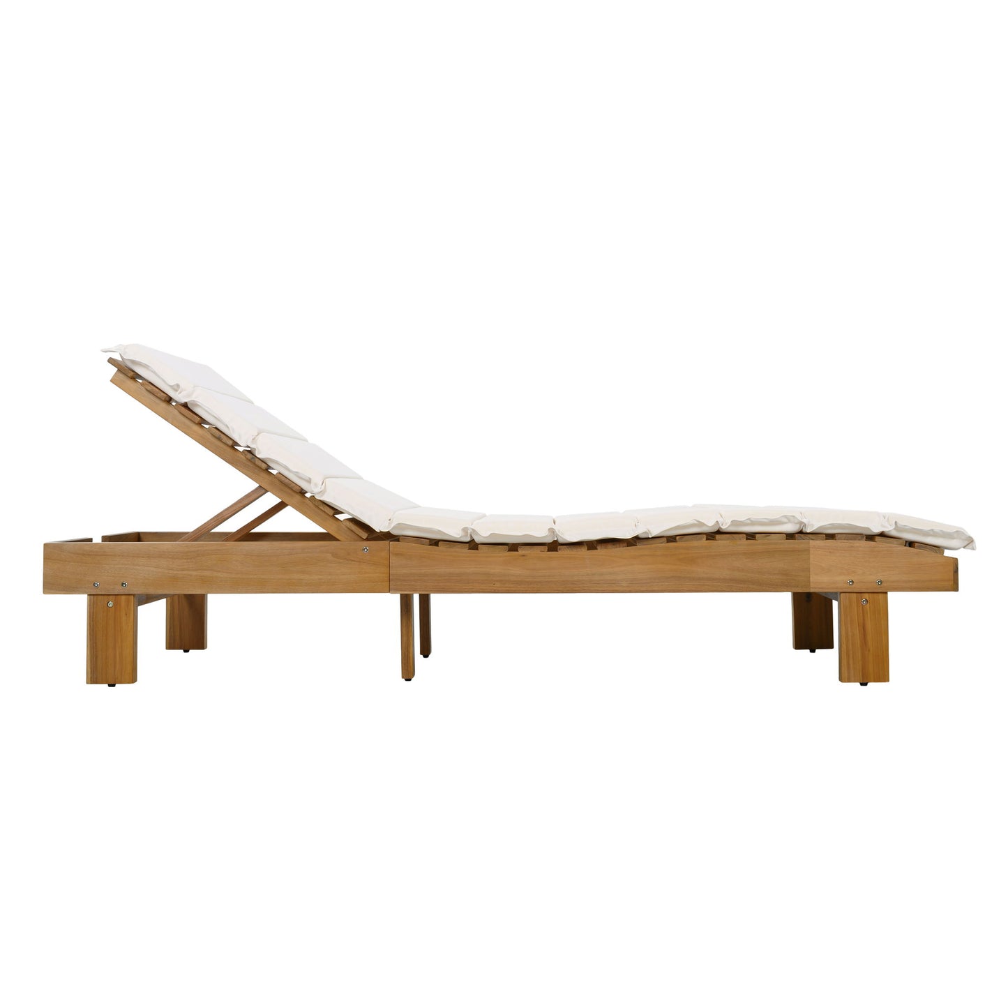 Chaise Lounge With Multi Fold Cushion, 3 Position Adjustable Backrest For Patio - Beige / Teak