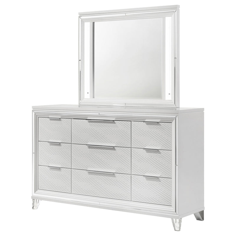 9 Drawer Dresser With LED Mirror, Touch Activated Lighting - White